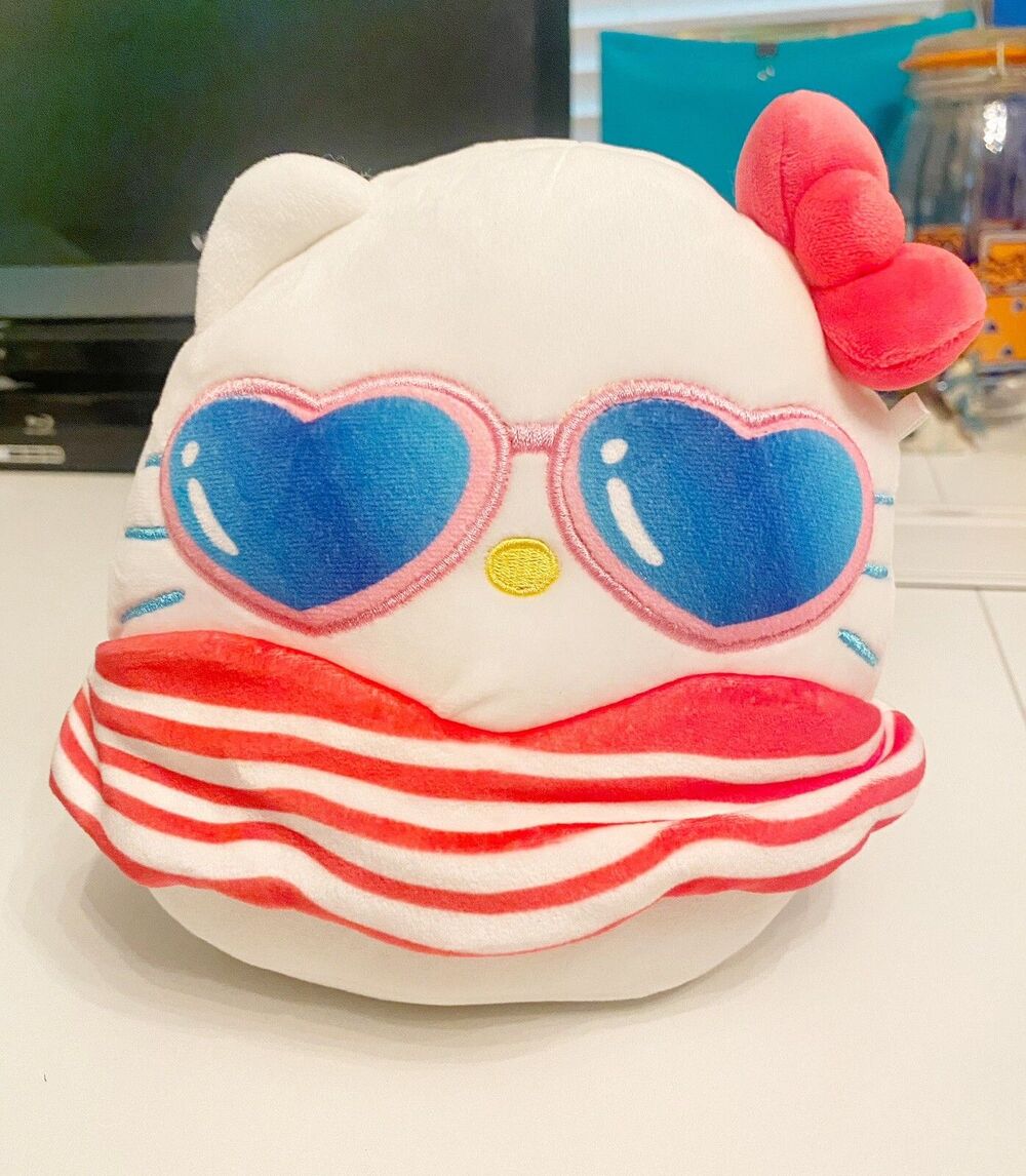 Squishmallows Hello Kitty 8" Summer Plush Sanrio Beach Sunglasses Bathing Suit